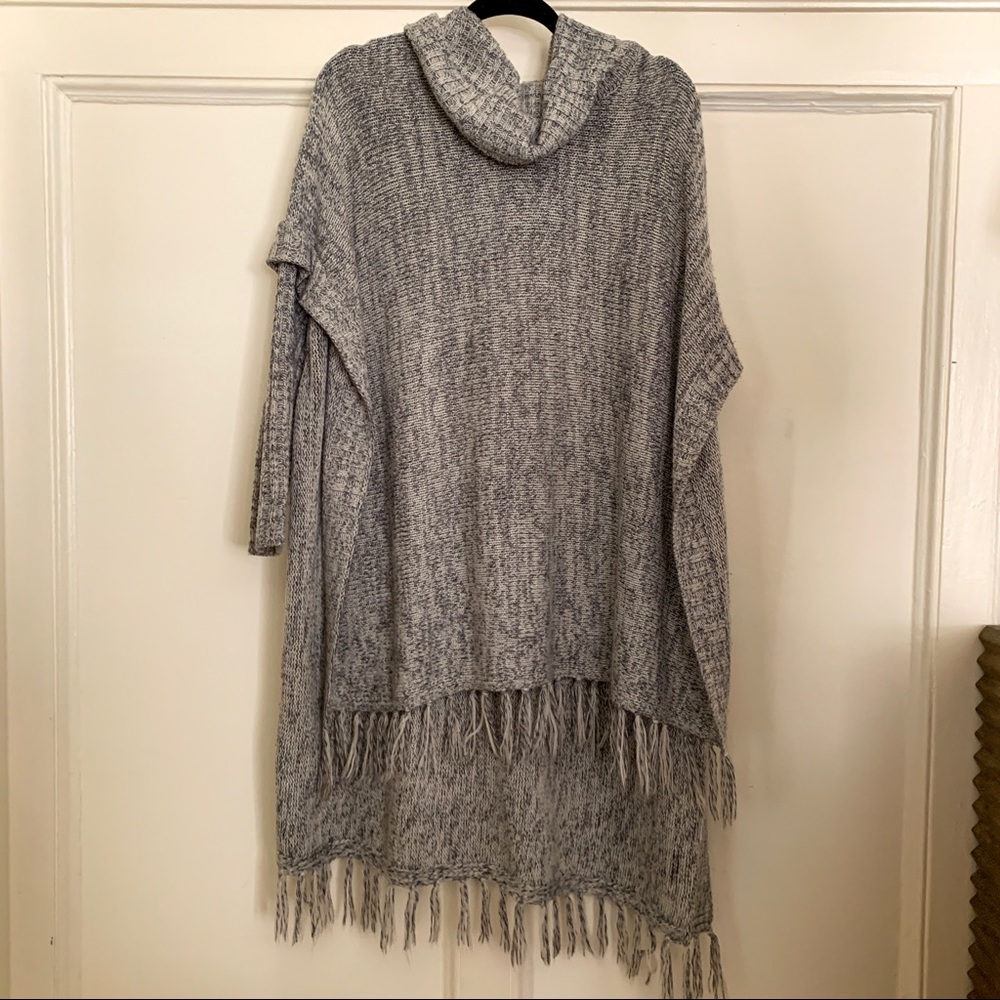 Grey Cowl Neck Poncho